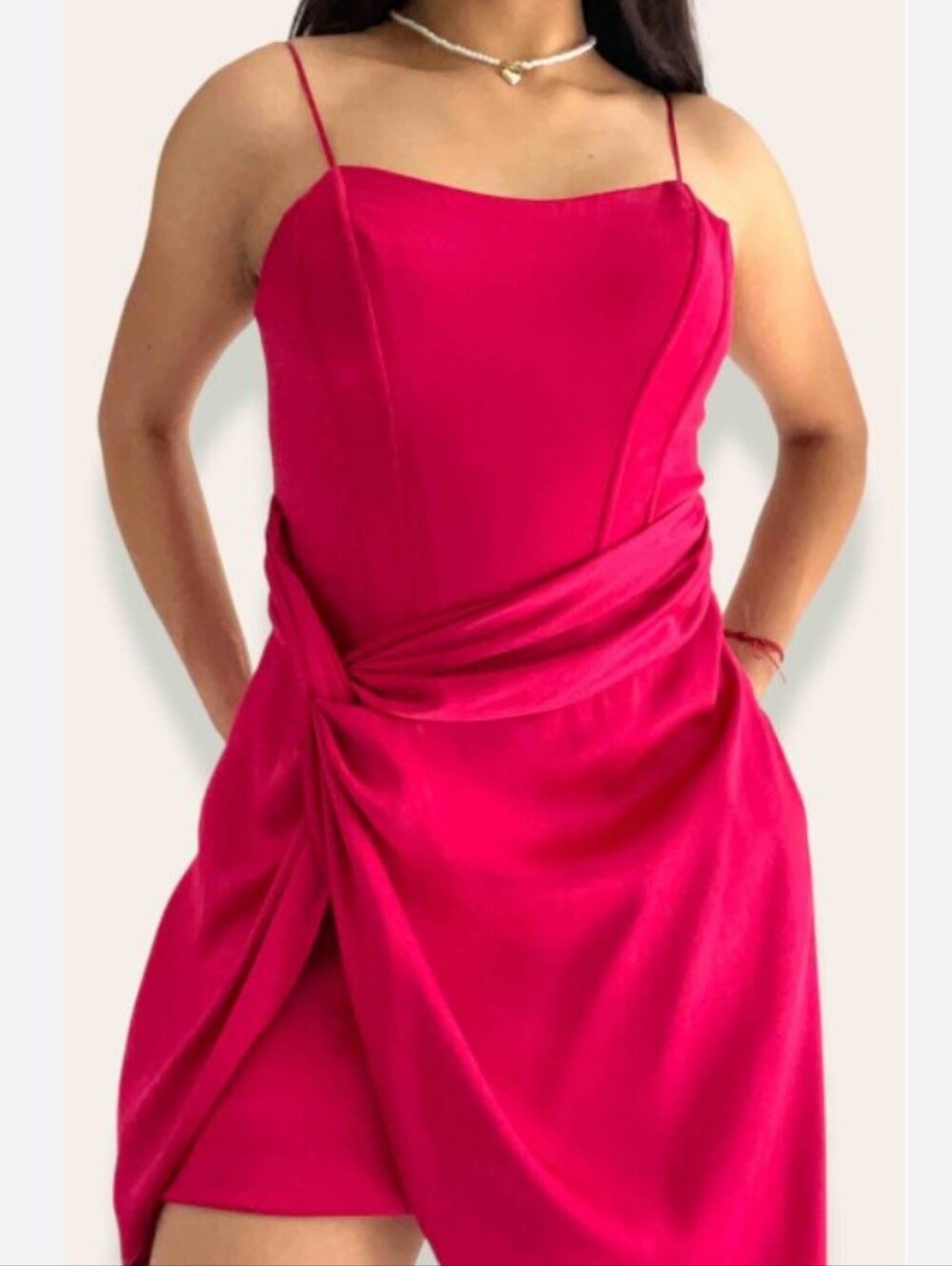 DO+BE Hot Pink Draped Mini Dress with Spaghetti Straps